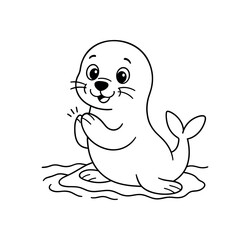 Naklejka premium Sea lion clapping stroke illustration cute kids coloring book style. Fun and wholesome theme made for children