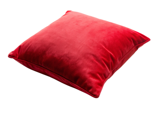 Warm red pillow with case after guest's use at hotel or resort room isolated on white background in png file format, Concept of confortable and happy sleep in daily life
