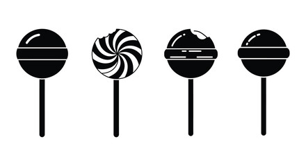 Four Black and White Lollipops in a Row with Different Designs
