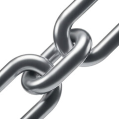 3d icon of closeup of a metallic silver chain link, isolated on a transparent background