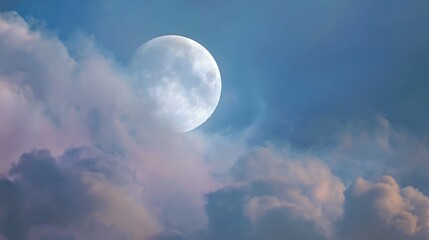 Day 12 Moon Partially Behind Cloud Cover, Soft Glowing Haze, Atmospheric And Dreamy Sky, Cinematic Realism, No Blur, Sharp Moon Edge