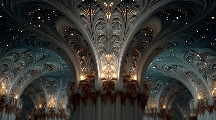 Intricate Ornate Ceiling Design With Sparkling Lights