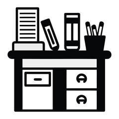 Office desk silhouette icon isolated on white background