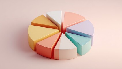 Obraz premium Pastel-colored 3D pie chart on a blush background