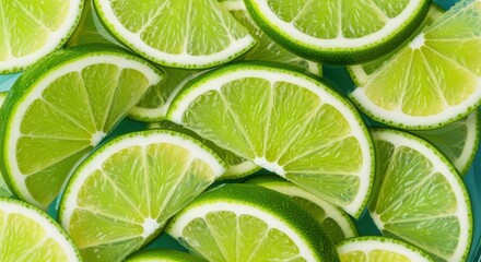Fresh Sliced Limes Close-Up: Vibrant Green Citrus Fruit for Culinary and Refreshment Concepts
