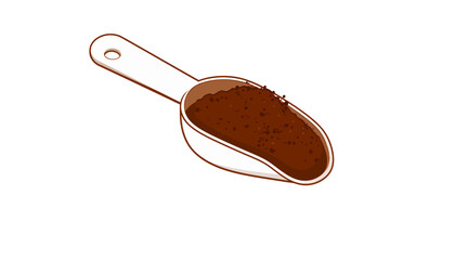 A vector illustration of a measuring scoop filled with rich, aromatic ground coffee, isolated on a white background for a clean design.