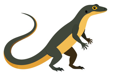 Fototapeta premium A stylized illustration of a bipedal lizard with green and yellow coloring. This cartoon reptile is isolated on a white background, suitable for zoological themes.