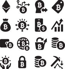 Modern Vector Cryptocurrency Icon Set – Minimalist Symbols of Digital Finance & Blockchain