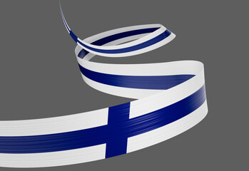 3d Flag Of Finland 3d Shiny Waving Finland Ribbon Flag On Grey Background 3d Illustration