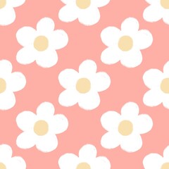 White flowers on a continuous pink background pattern
