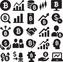 Modern Vector Cryptocurrency Icon Set – Minimalist Symbols of Digital Finance & Blockchain