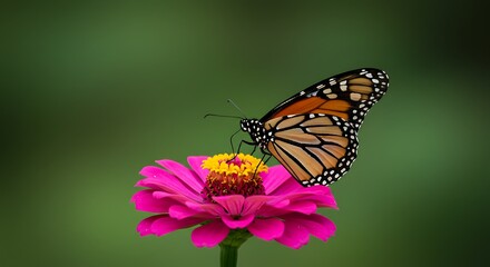 Fototapeta premium A closeup of the monarch butterfly, Danaus plexippus on the flower.