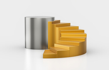 Golden staircase with silver accent, perfect for product shoots and displays. 3d Illustration