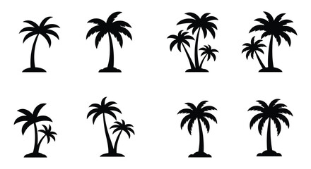Collection of Black Palm Tree Silhouettes on White Background for Graphic Design