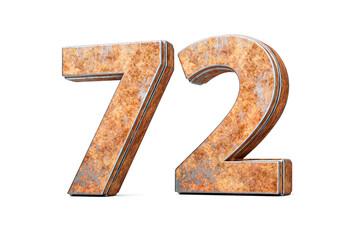 Number Seventy Two 72 Digit Made Of Old Rusty Iron Metal Texture White Background 3d Illustration