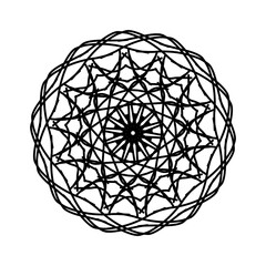 Abstract art, screen printed lines, tile work or tattoos, black and white with a beautiful circular pattern of flower petals.