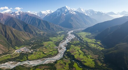 Beautiful capture of a beautiful shot of the valley of kali gandaki river near mount nilgiri in the himalayas, nepal