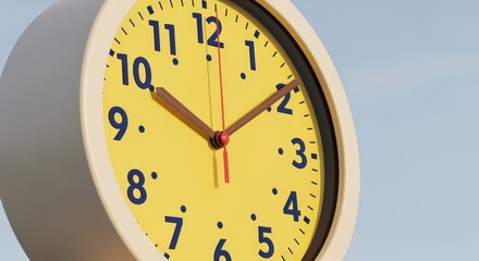 Yellow Clock Face Showing Ten Past Two, Against a Clear Blue Sky
