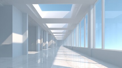 Obraz premium Bright Modern Interior with Sky View: Clean Architecture Design for Commercial and Residential Spaces