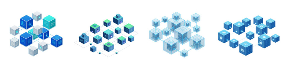Blockchain Network Vector Icons for Cryptocurrency and Digital Security