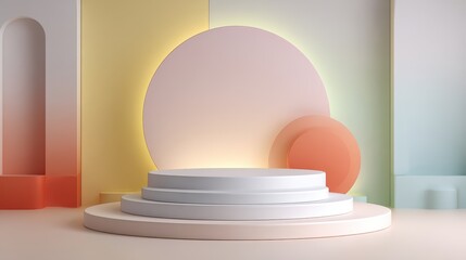 Beautiful photo of abstract branding background with white podium concept for branding presentation. 3D rendering illustration with soft pastel colors.