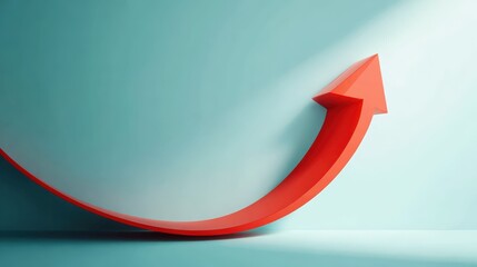 Red Arrow Ascending: Symbol of Growth, Progress, and Positive Market Trend on a Blue Background