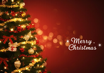 Christmas vibe with tree, snow, lighting