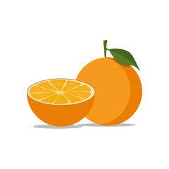 Whole and half orange fruit icon. Flat illustration of orange fruit vector icon for web design.