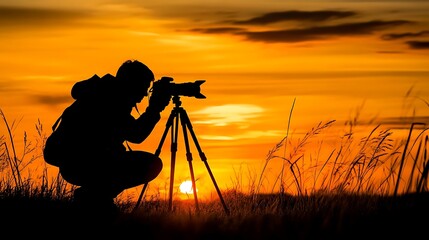 Photographer silhouette capturing golden sunset landscape photography scenic outdoor travel photography tips