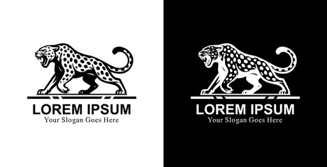 The logo design features a sleek, spotted cheetah, depicted in a forward stance, with an alert expression and its tail arched upward. The bold black lines create a strong and professional impression © Yohanes