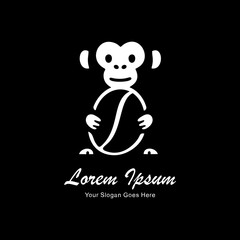 Logo design of a monkey holding coffee beans in an elegant minimalist style