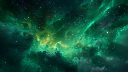 Emerald and gold nebula with countless stars in deep space galaxy cosmos