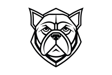 Geometric dog head shows black outline on white background with modern art