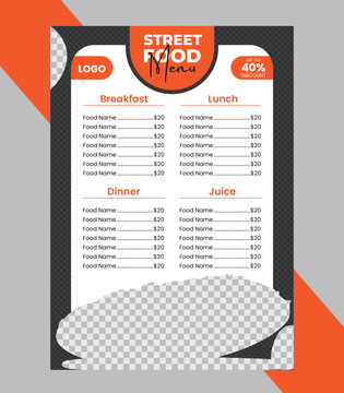 Modern Street food menu design template, Delicious food menu flyer design template, x menu design