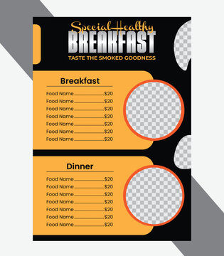Special Healthy Breakfast food menu design template, healthy food business lunch, dinner, and breakfast business flyer design template