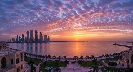Scenic view of a view of the sunset on the coast in doha, qatar