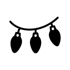 Minimalist drawing of a string of holiday lights in solid black