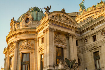 exterior facade of the Opéra Garnier , concert hall in Paris, France