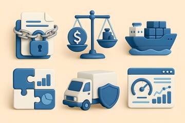 Essential Logistics and Supply Chain Management Icons in 3D Style