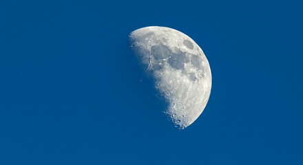 A close up of half moon during daylight with blue sky background in vivid detail