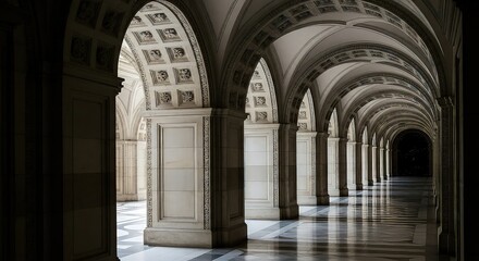 Fototapeta premium A Majestic Arcade of Sunlit Arches and Deepening Shadows