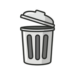 Illustration of a Trash Can with Open Lid Symbolizing Waste Management and Environmental Responsibility in Graphic Style on White Background