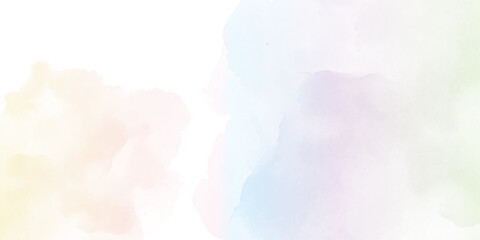 Watercolor splash splatter stain brush stroke with wet effect on white background. Modern blue turquoise yellow violet colors aquarelle spot. Trendy isolated blot on white. Vector watercolor. Element.