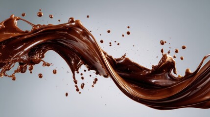 Liquid Chocolate Flow: A mesmerizing swirl of rich, dark chocolate gracefully dances across the scene, its textures and tones create a dynamic, delicious visual experience.