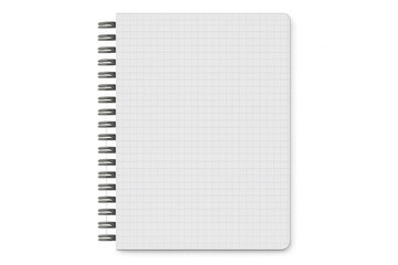 Closed vertical squared notebook with metal spiral binder isolated on transparent background, template for your design