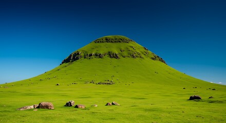 The green hill with rocks against the background of blue sky. Eswatini, Southern Africa.