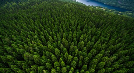 Scenic view of an aerial view of evergreen tree tops in svartdalstjerna naturreservat nature reserve in norway