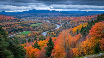 New england fall foliage aerial view scenic landscape autumn colors vermont travel destination october season