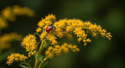 Scenic view of a closeup of solidago gigantea with an asian lady beetle. ontario, canada.
