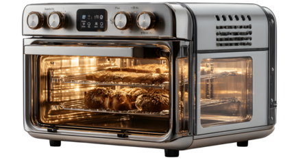 Modern air fryer oven with transparent glass door and interior lights ? great for cookbooks, websites, and visual food content